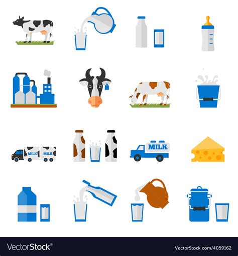 Dairy Icons Set Flat Style Royalty Free Vector Image