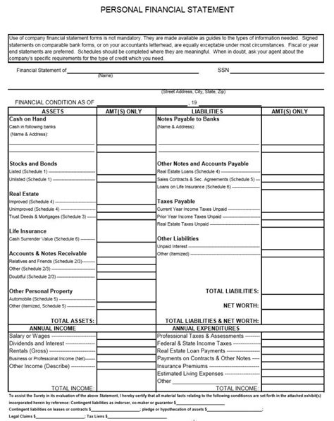 Personal Financial Statement Spreadsheet For 40 Personal Financial