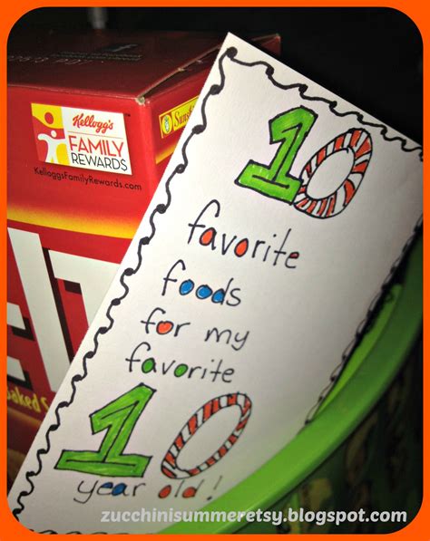 Gift card for 10 year olds. Zucchini Summer: Ten Year Old Gift: TEN favorite foods!