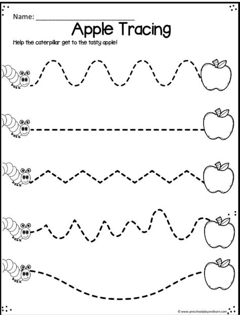 Super Cute Apple Tracing Prek Apple Worksheets In 2020 Preschool