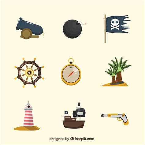 Free Vector Assortment Of Decorative Pirate Elements In Flat Design