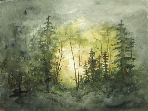 Watercolor Landscape Painting Archival Print Forest Painting
