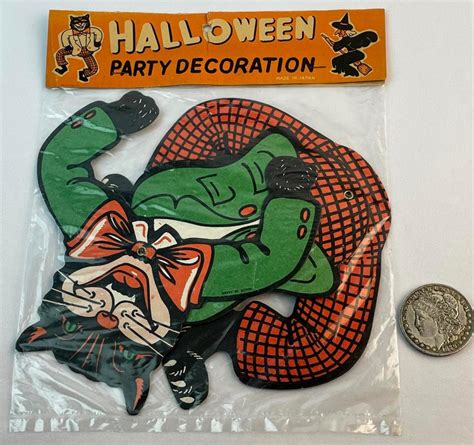 Lot Vintage 1960s Black Cat Cardboard Die Cut Articulated Halloween