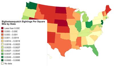 Bigfoot Sightings Per Square Mile By State