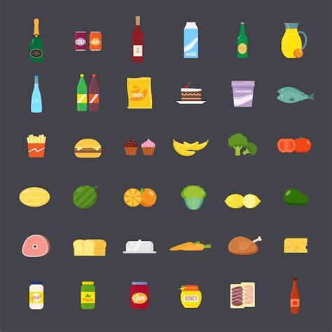 Conjunto De Iconos De Alimentos Y Bebidas De Estilo Plano Grande Y