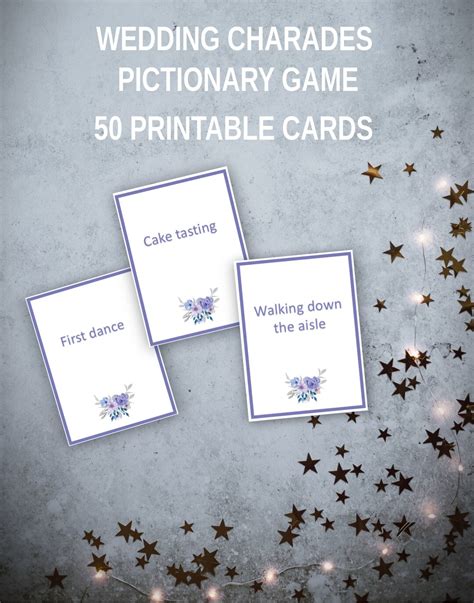 Bridal Shower Charades Pictionary Game 50 Cards Purple Etsy