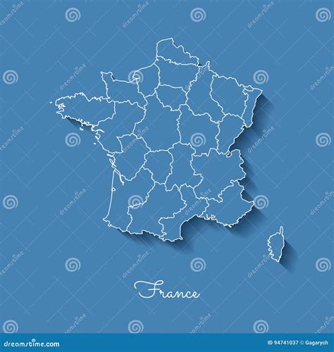 Het Gebied Van Frankrijk Kaart Blauw Met Wit Overzicht En Vector