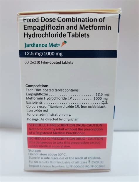 JARDIANCE MET 12.5MG/1000MG, Packaging Size: 10 Tablets In One Strip at