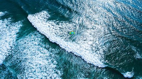 Surfer Above Ocean Photography Drone Guernsey Vazon Blue Kite
