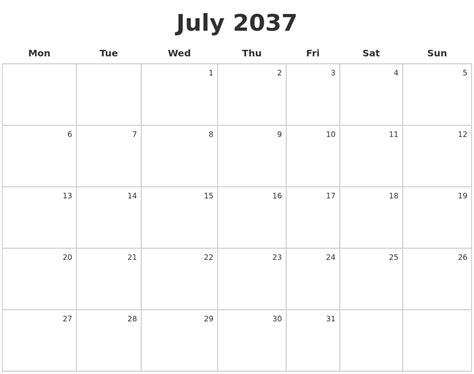 July 2037 Make A Calendar