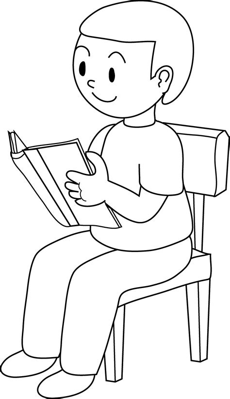 Line Art Of Little Boy Reading Free Clip Art