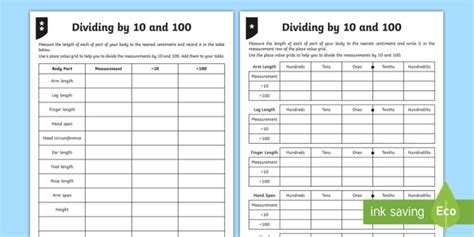 Dividing By 10 And 100 Differentiated Worksheet Activity Sheets