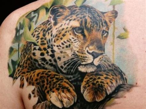Beautiful Leopard Tattoo On Shoulder Blade Tattooimagesbiz