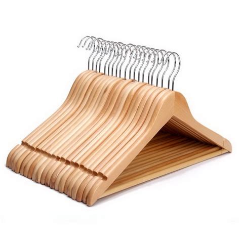 Js Hanger Solid Wooden Suit Hangers Natural Finish With Anti Rust Hooks