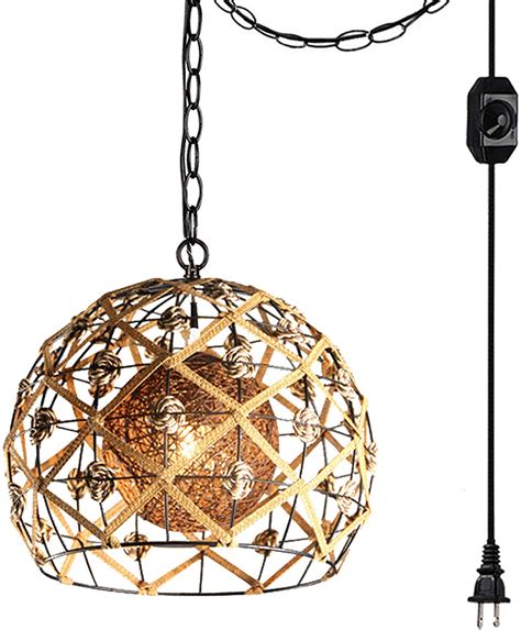Hanging Swag Lights With Plug In Cord And Chain Twine Natural Rattan