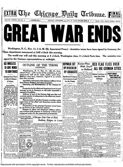Historical Newspapers Newspaper Headlines World War World War One