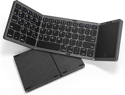 Hamopy Foldable Keyboard Leather Tri Folding Wireless Bluetooth