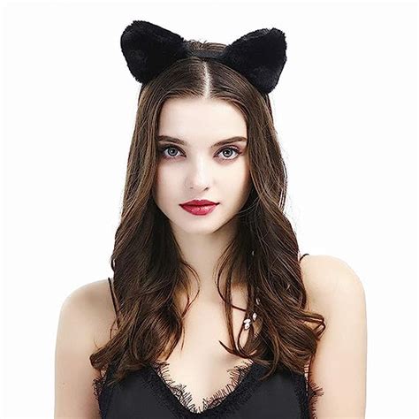 Catery Cute Cat Ears Headbands Black Plush Bunny Ear Headband