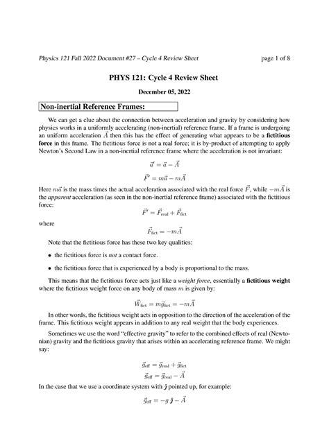 Cycle 4 Review Sheet Phys 121 Cycle 4 Review Sheet December 05 2022