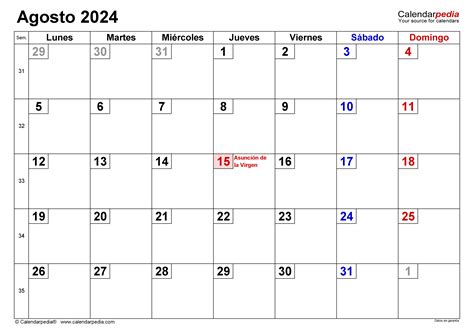Calendario Agosto 2024 En Word Excel Y PDF Calendarpedia