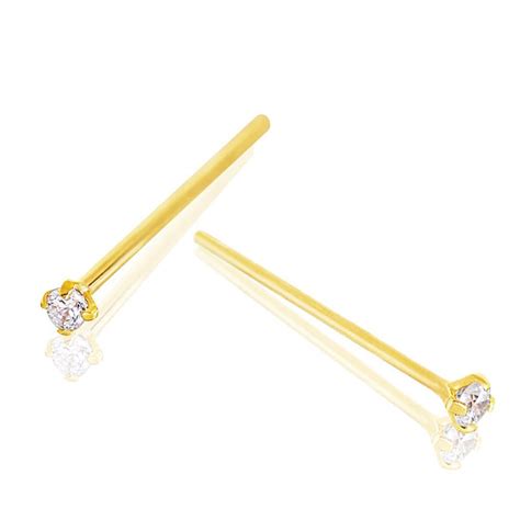 14kt Yellow Gold Prong Set Clear Cz Fishtail Nose Ring Rebel Bod