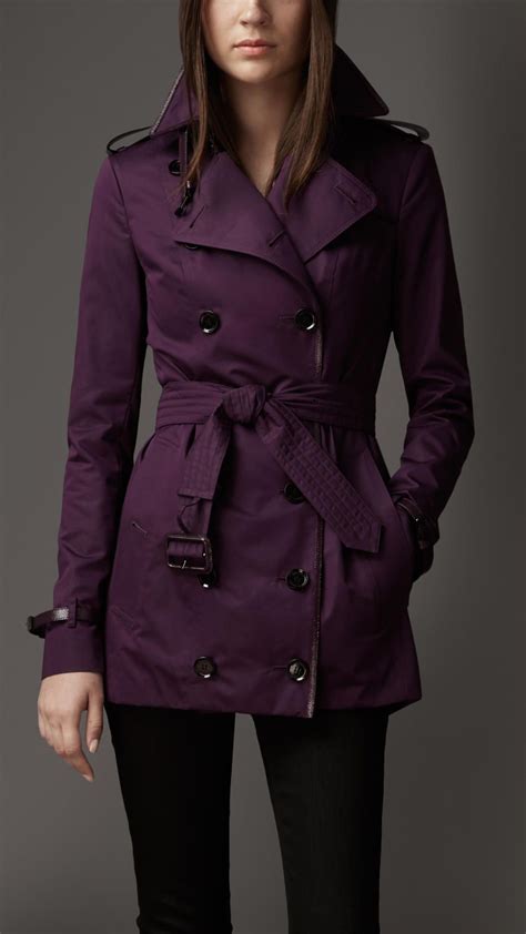 Short Leather Detail Sateen Trench Coat Burberry Trench Coats Women