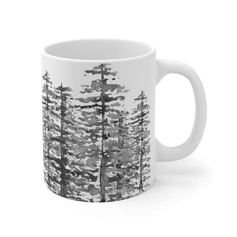 Ever Gray Evergreen Trees 11 Oz White Ceramic Mug Coffee Etsy