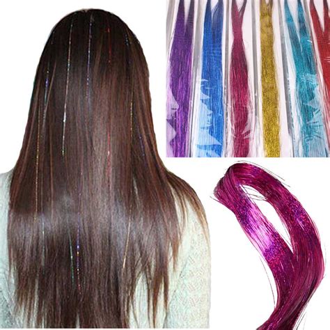 Sparkle Hair Tinsel Gold Silver Colorful Straight Synthetic Hair
