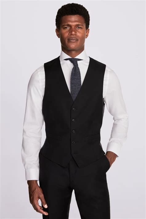 Italian Tailored Fit Black Twill Waistcoat Buy Online At Moss