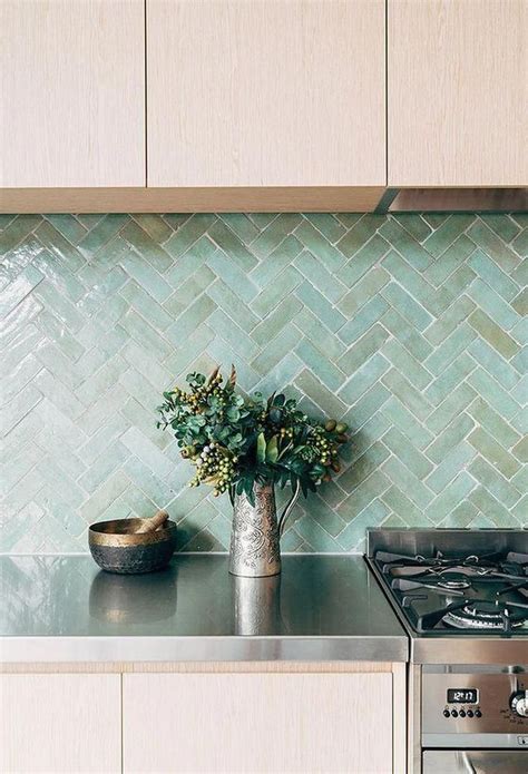 Wow Check Out This Sage Green Herringbone Backsplash Tiles Super Love
