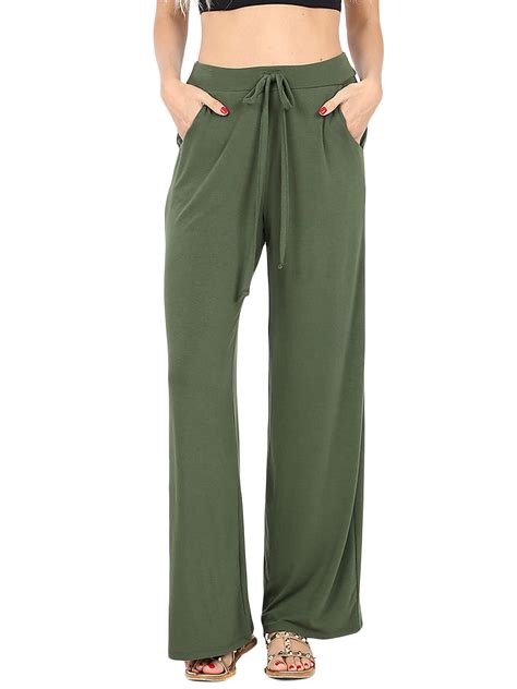 thelovely womens and plus comfy stretch solid drawstring wide leg lounge pants army green m