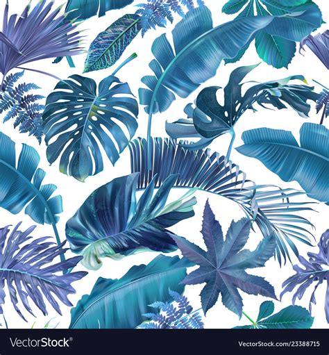 Seamless Pattern With Blue Tropical Leaves Vector Image