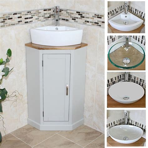 Grey Painted Corner Oak Vanity Unit With Wash Basin Ideal For Cloakroom