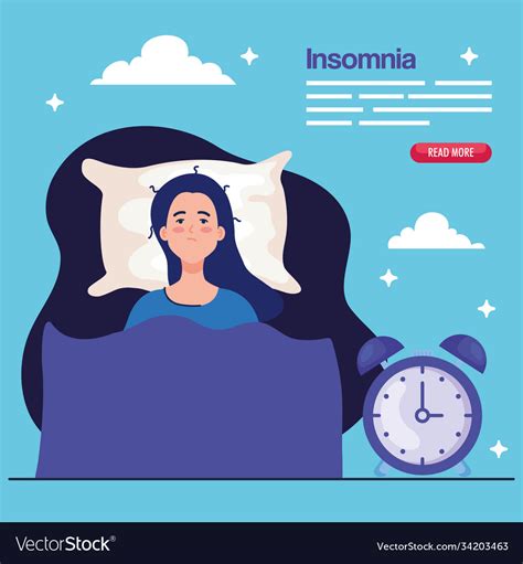 Insomnia Woman On Bed With Clock Design Royalty Free Vector
