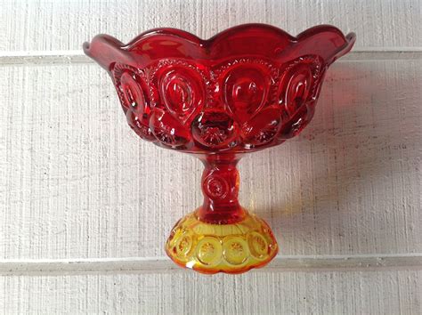 Vintage Amberina Le Smith Glass Compote In Moon And Stars Etsy Red Glass Glass Star Patterns