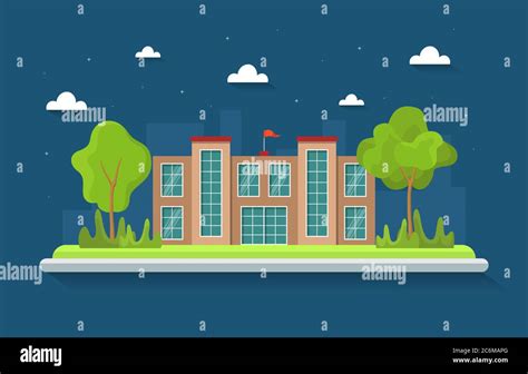 School Education Building Night Outdoor Landscape Cartoon Illustration