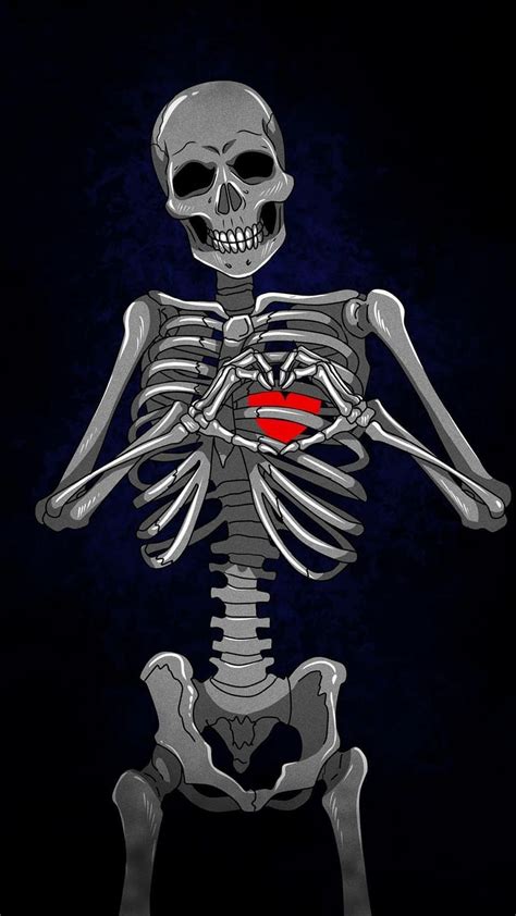 Skeleton With Red Heart Wallpaper Download Mobcup