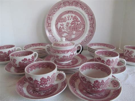 6 Set Red Willow Teacups Red Transferware Tea Cup Sets Etsy