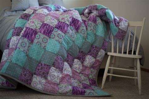 Purple And Teal Queen Size Flannel Quilt Handmade Hand Tied Etsy