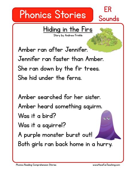 This Reading Comprehension Worksheet Hiding In The Firs Is For
