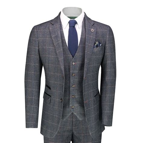 Mens Herringbone Tweed Check 3 Piece Suit Smart Classic 1920 Retro