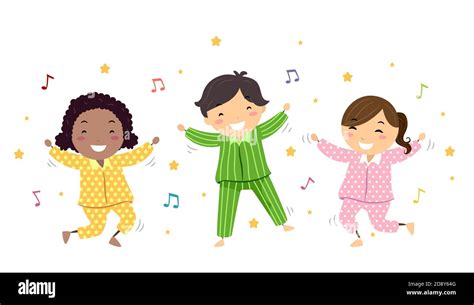 Illustration Of Stickman Kids Wearing Pajamas And Dancing To Music