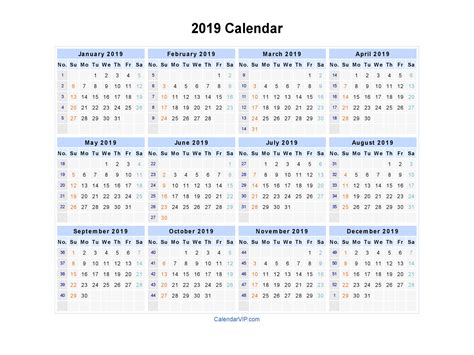 2019 Calendar Blank Printable Calendar Template In Pdf Word Excel