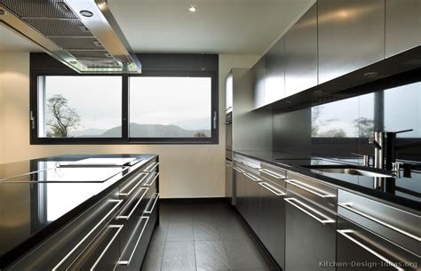 Stainless Steel Kitchen Cabinets With Black Granite Countertops