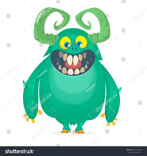 Cute Cartoon Monster Horns Smiling Monster Stock Illustration 1663126945