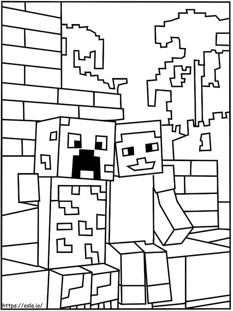 Minecraft Creeper And Steve Coloring Page