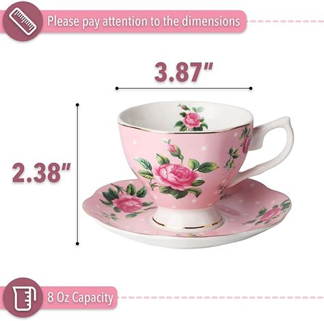 Btat Floral Tea Cups And Saucers Set Of 2 Pink 8 Oz With Gold Trim And  7445044324362