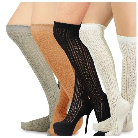 Teehee Socks Teehee Womens Fashion Cotton Over The Knee Socks 4 Pairs Pack Pointelle