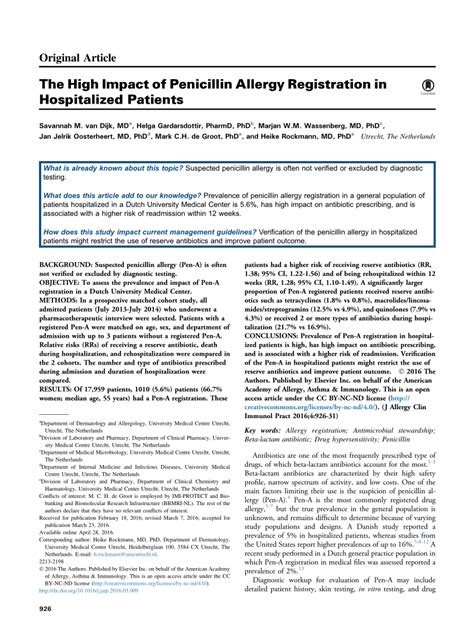 Pdf The High Impact Of Penicillin Allergy Registration In