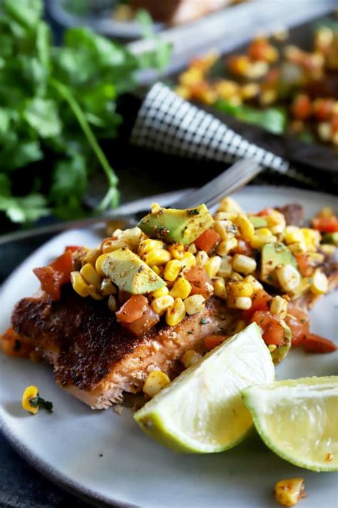 Grilled Salmon With Corn Avocado Salsa Recipe Food Fanatic